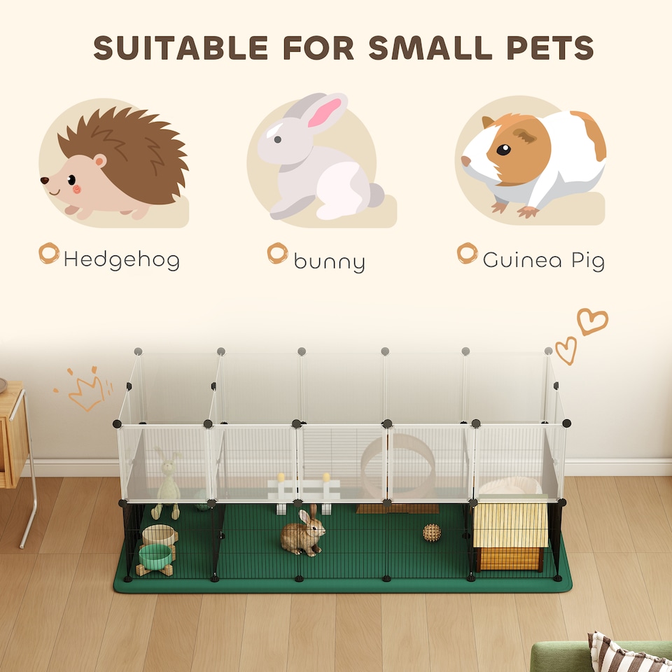 image 1 of PawHut Pet Playpen with Waterproof Mat, DIY Small Animal Enclosure 34 Panels | Black | Black | 175 x 70 x 70 cm