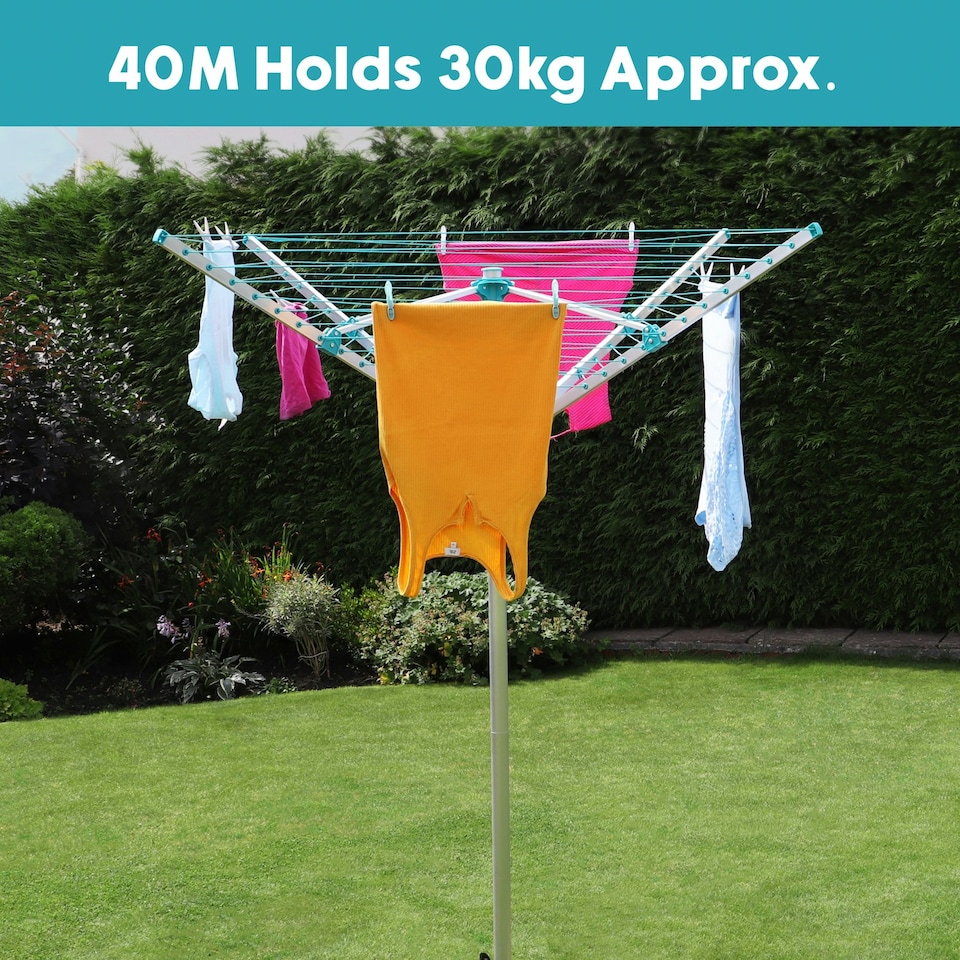 image 1 of JVL 4 Arm Aluminium Rotary Airer 40 Metre, Grey