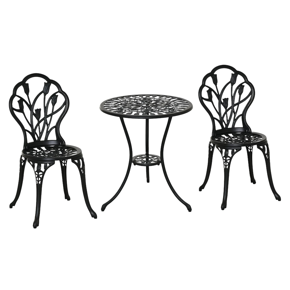 image 1 of Outsunny 3 Piece Bistro Set, Aluminium Garden Furniture with Umbrella Hole