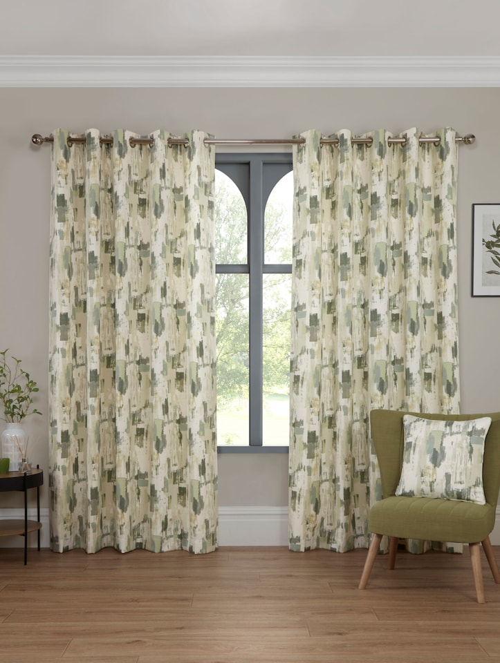 image 1 of Bamford - Fully Lined Abstract Curtains - Eyelet - Polycotton (Fennel, Filled Cover - 18'' x 18'' (Single))