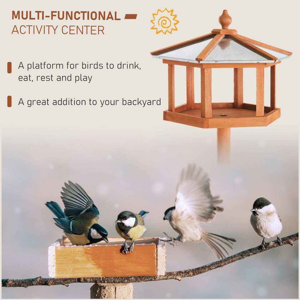 image 1 of PawHut Bird Table Wooden Feeding Station with Stand for Garden Wooden 153cm