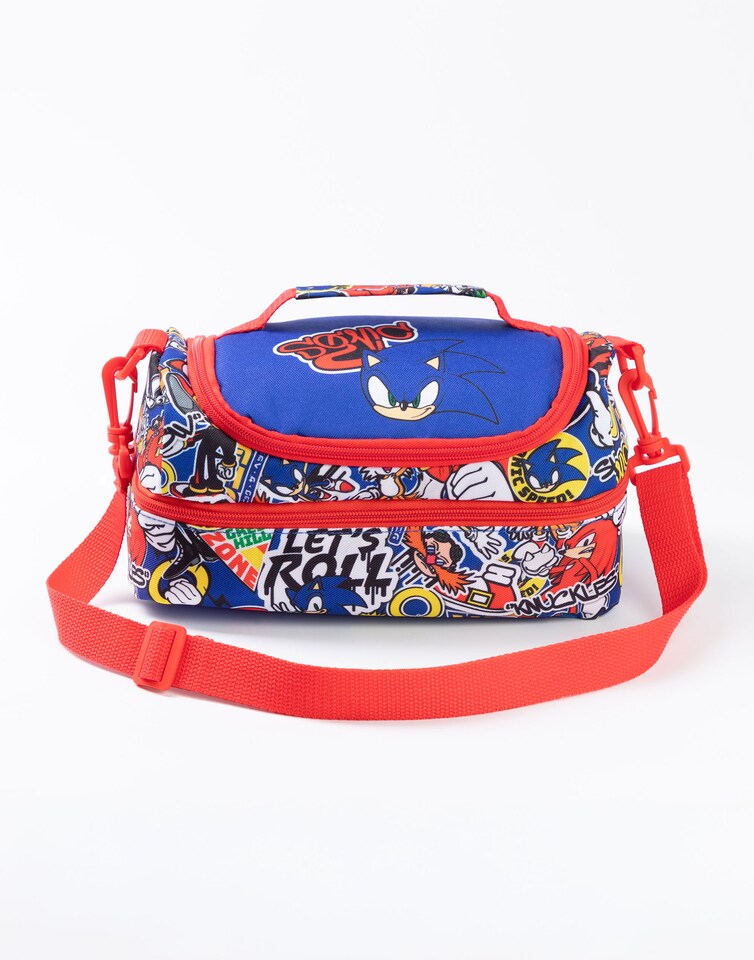 image 1 of Sonic the Hedgehog Boys Blue Lunch Bag with Bottle & Snack Pot | Let's Roll Sonic Character Design | Adjustable Shoulder Straps | Back to School Essentials | Sonic Merch