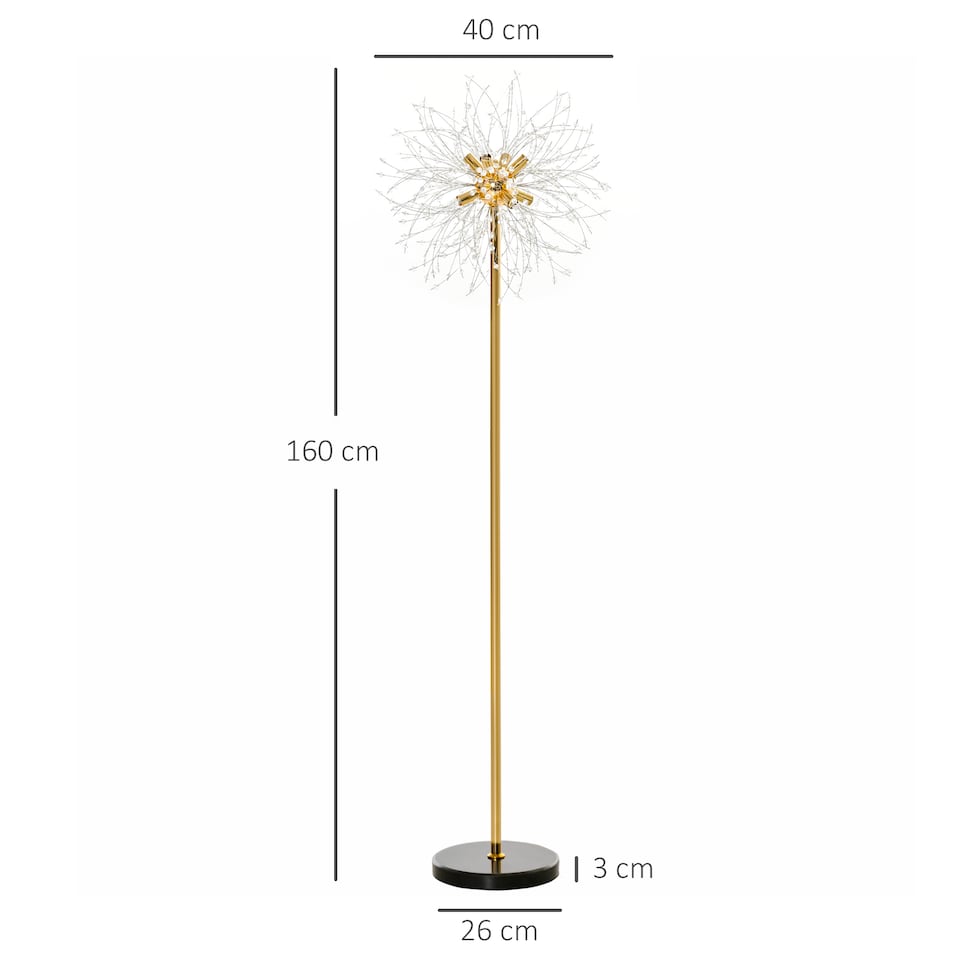 image 1 of HOMCOM Floor Lamp, Crystal Fireworks Standing Lamp, Metal Golden Pole Tree Lighting with Foot Switch, 8 Lights, G9 Bulb Base, for Living Room, Bedroom