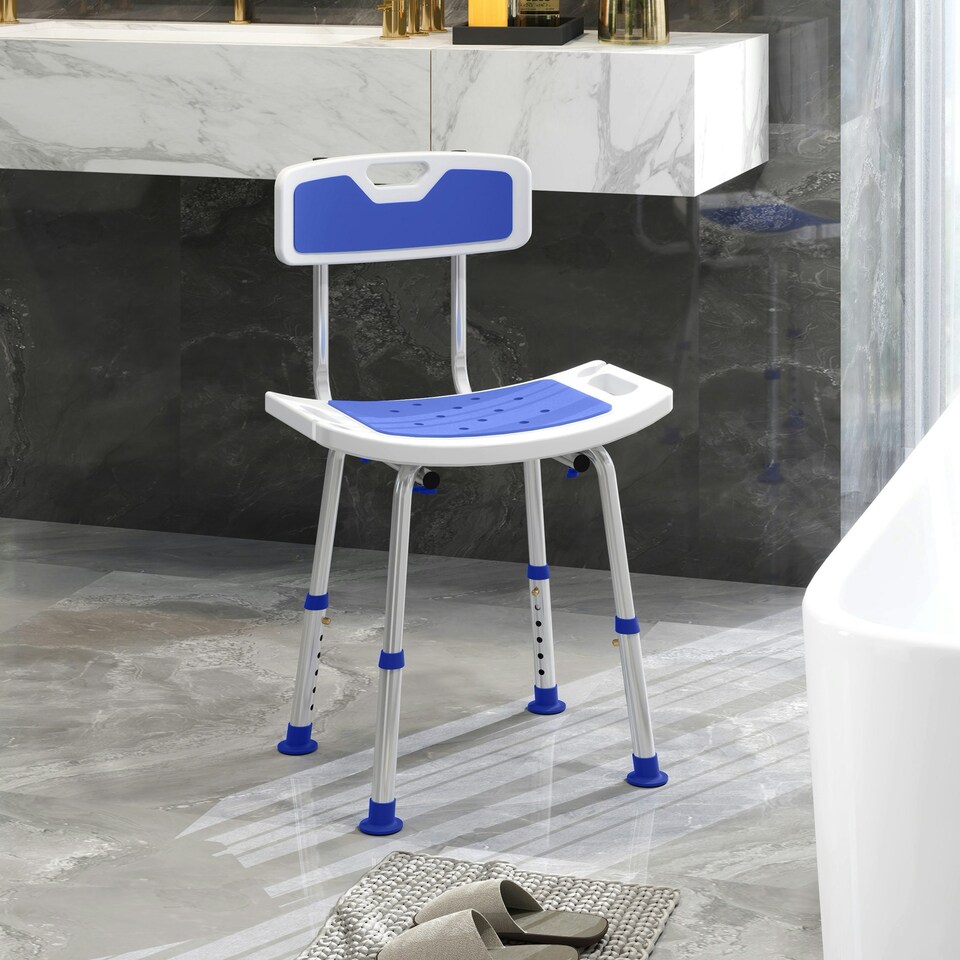 image 1 of HOMCOM Shower Stool for Elderly Disabled Adjustable Shower Stool Blue