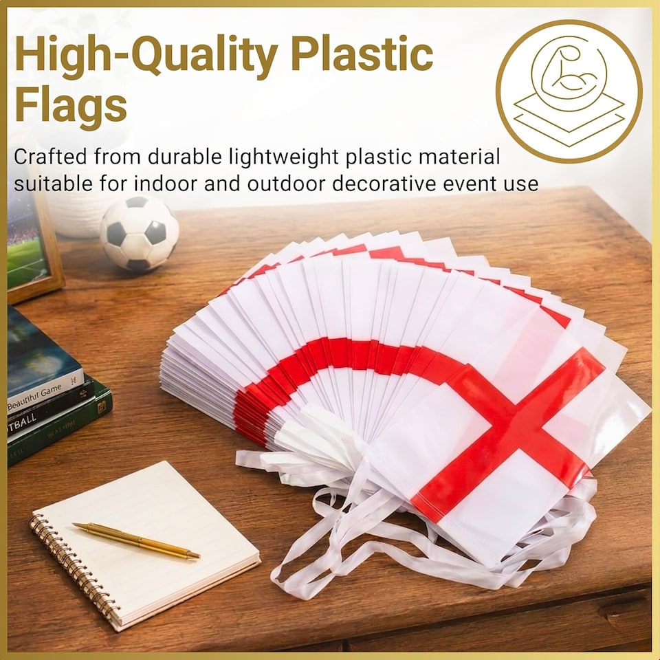 image 1 of 10m/33ft England St George Flag Bunting for FIFA 2026 World Cup – 25 St George Cross PVC Flags 20 x 30cm Double Sided