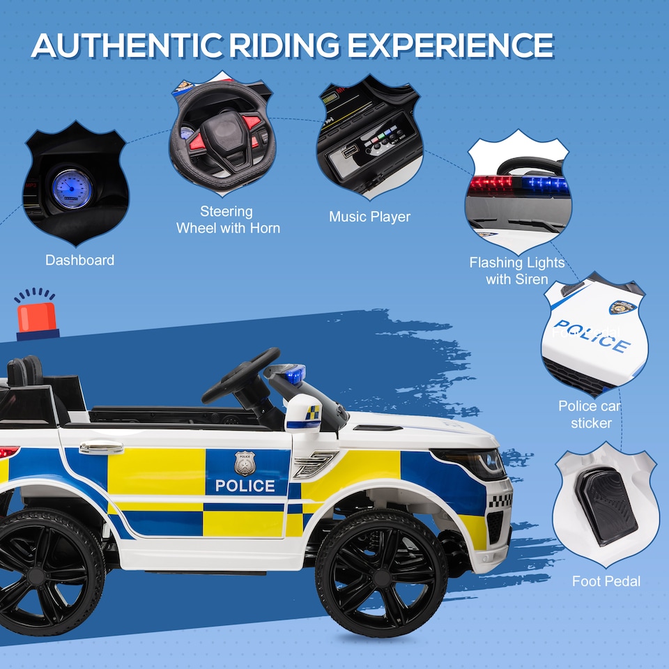image 1 of HOMCOM 12V Electric Car for Kids Police Car w/ Remote Siren 3-6 Years