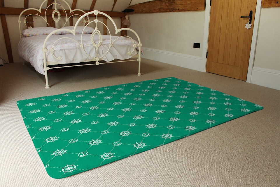 image 1 of Nautical Elements On Green Rug | Multi