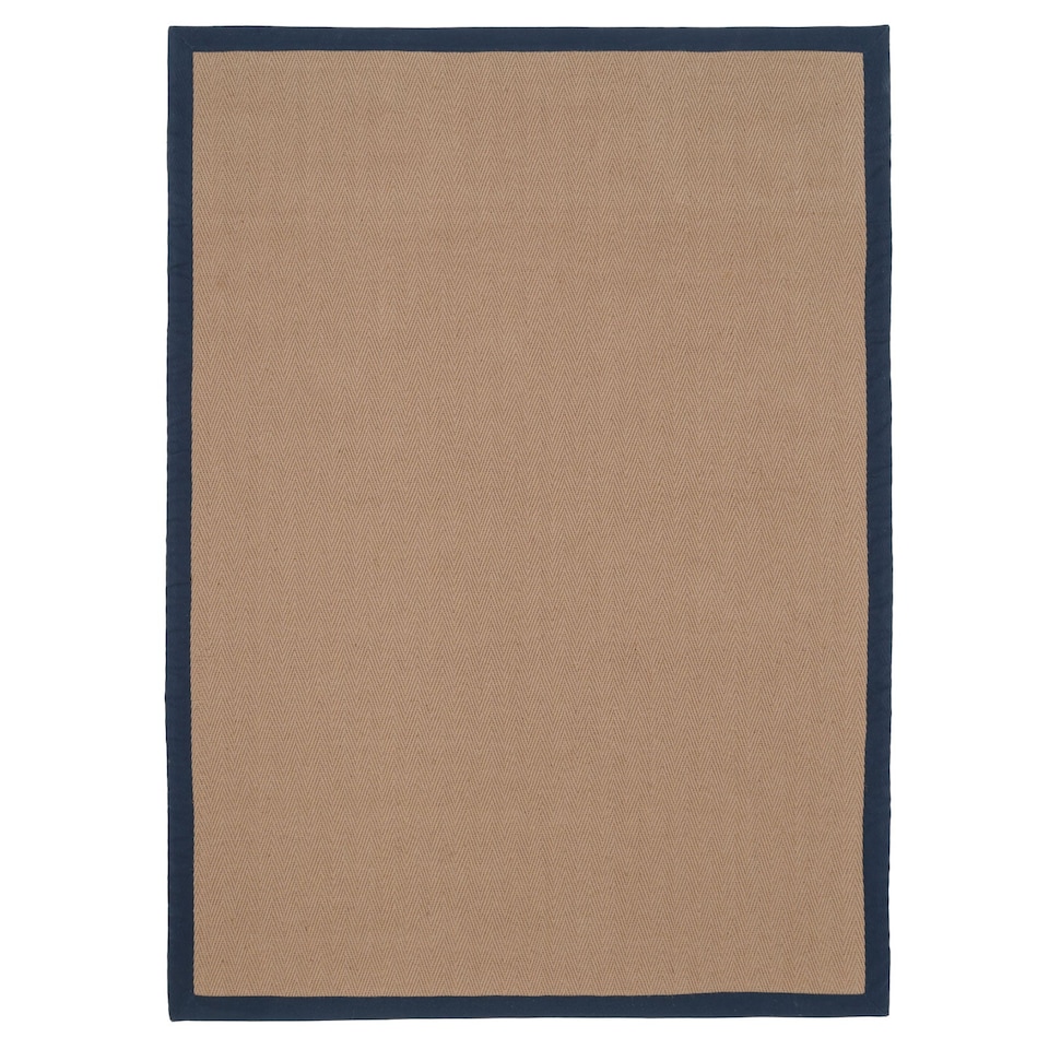 image 1 of KUKOON Natural Golden Beige Jute Micro Woven Herringbone Pattern Cotton Border Area Rug 80cm x 150cm
