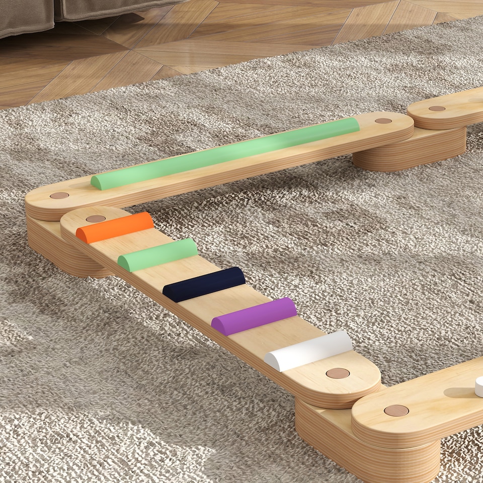image 1 of AIYAPLAY Wooden Balance Beam for Kids 3-8 Years, Indoor Outdoor Use