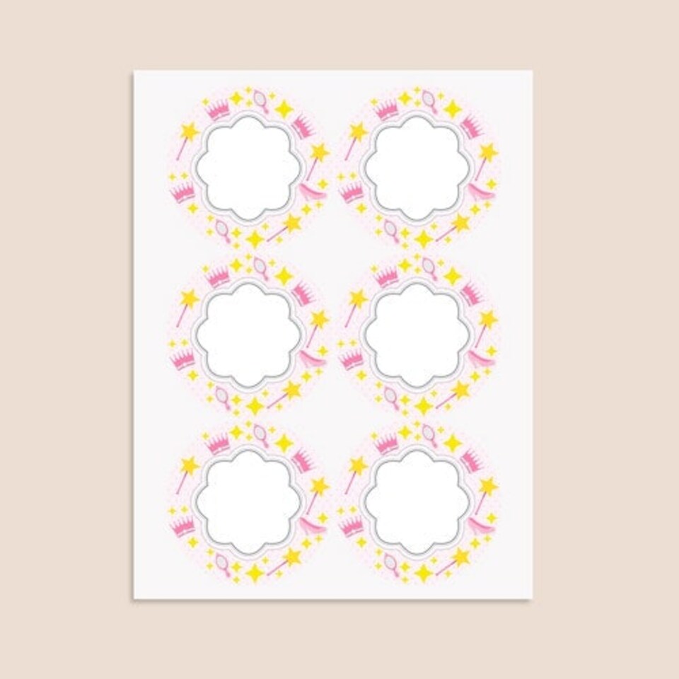image 1 of Princess Design Round Stickers 88mm - Sheet of 6