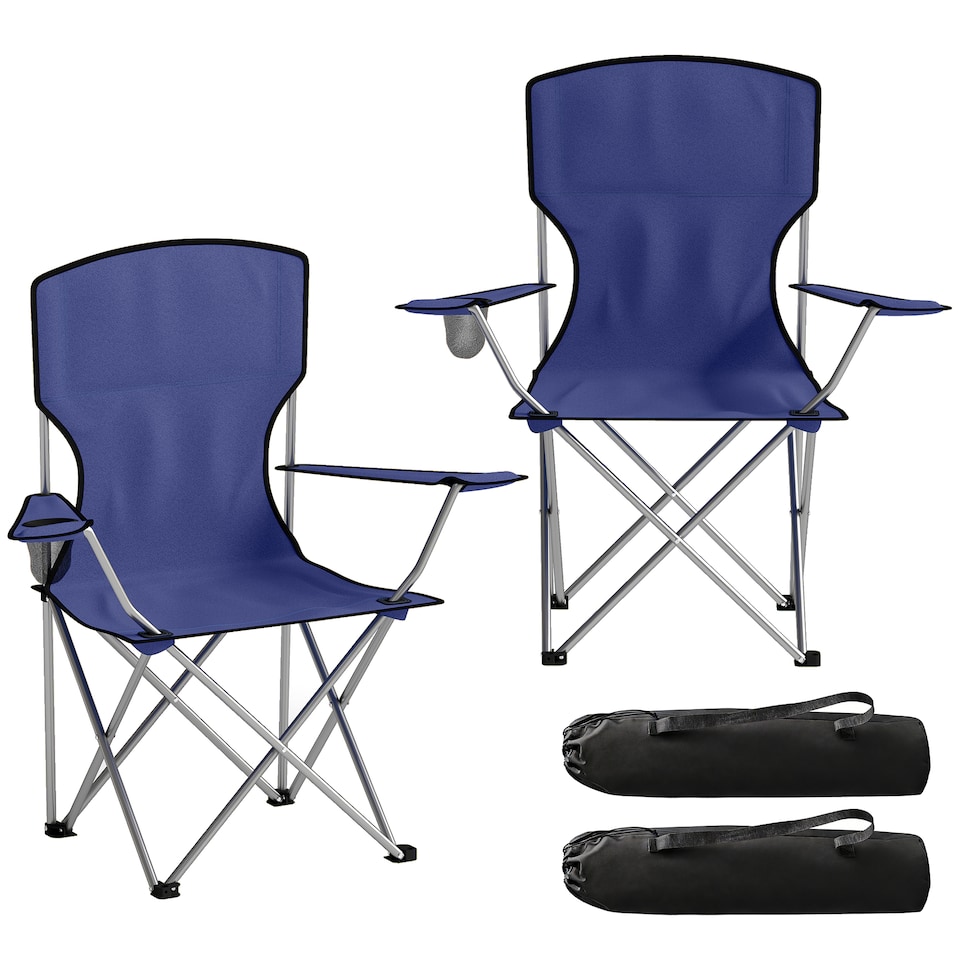 image 1 of Outsunny Camping Chair, Portable Folding Camping Chair | Blue | Dark Blue