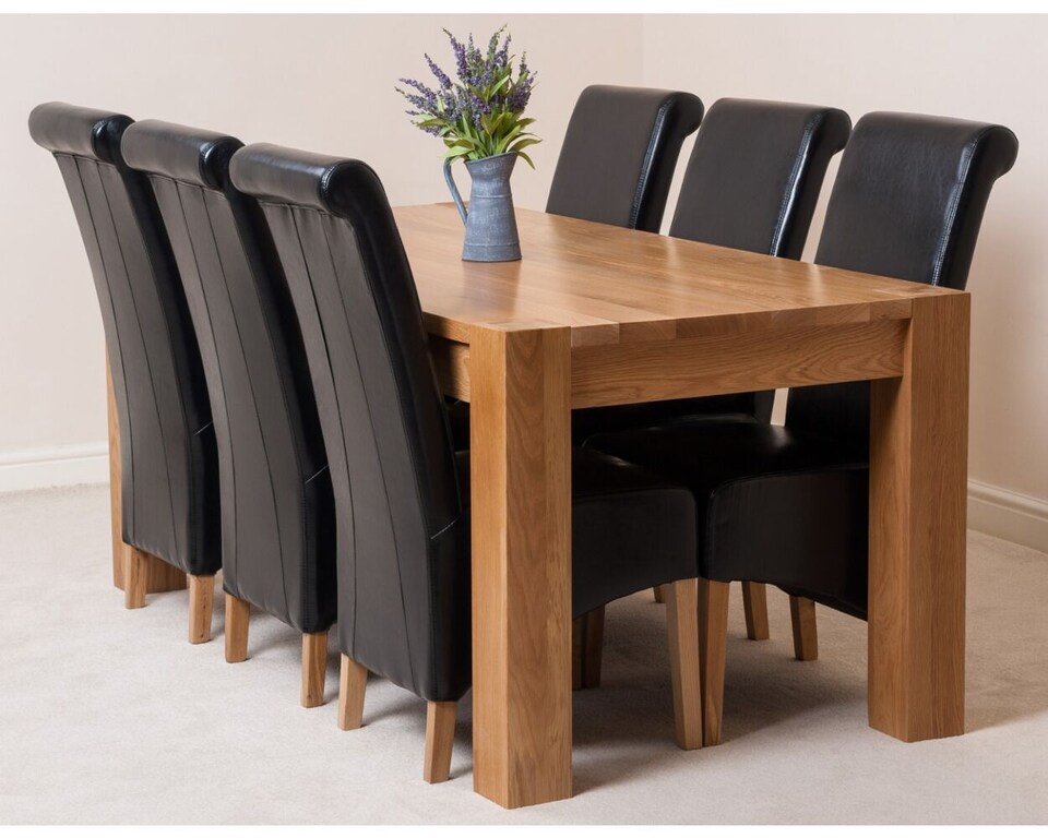 image 1 of Kuba 180 x 90 cm Chunky Oak Dining Table and 6 Montana Leather Chairs | Black | Black