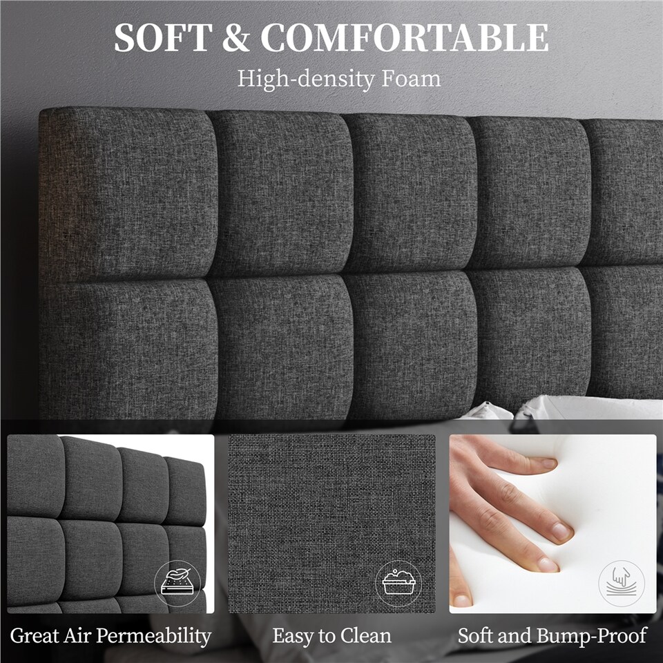 image 1 of Yaheetech 150 cm W × 200 cm L Upholstered Bed Frame Dark Grey