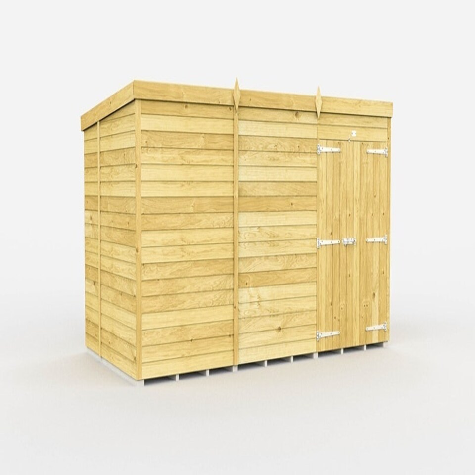 image 1 of 12 x 7 Feet Pent Shed - Double Door Without Windows - Wood - L214 x W358 x H201 cm Brown