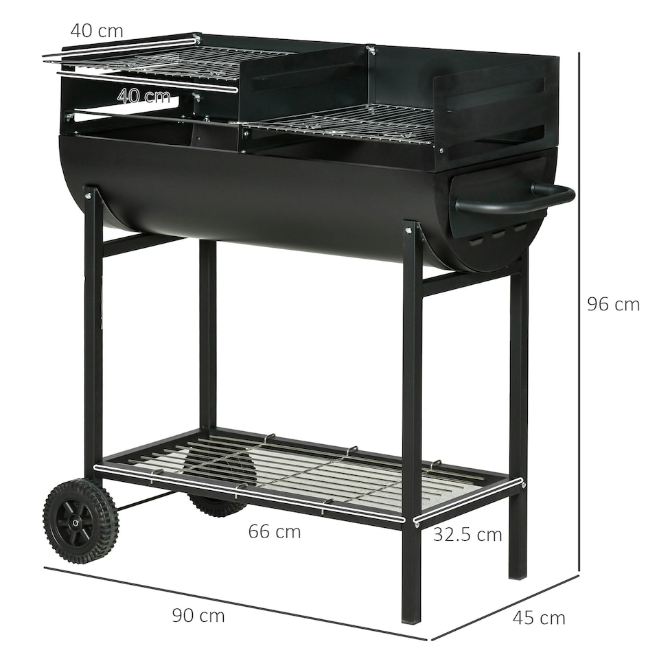 image 1 of Outsunny Trolley Portable Outdoor Charcoal BBQ Grill Cart 2 Rolling Wheels Black