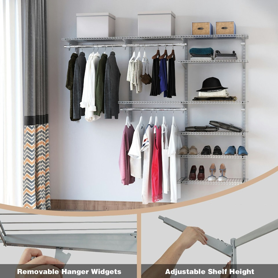image 1 of COSTWAY Wall Mounted Hanging Storage Organizer Rack Hanging Rod Grey | One Size