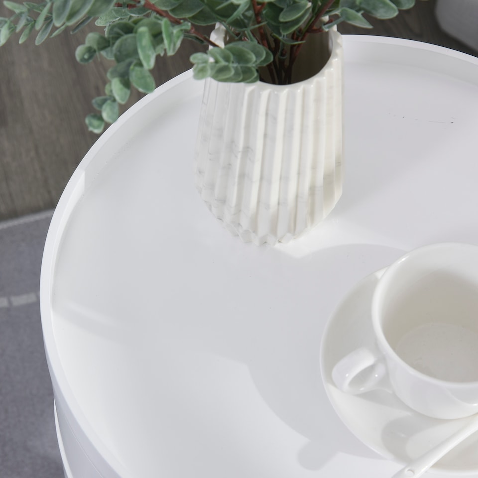 image 1 of HOMCOM 3-Tier Coffee Table, Round End Table with 2 Hidden Compartments and Detachable Tray, Side Table with Storage for Living Room, White | White