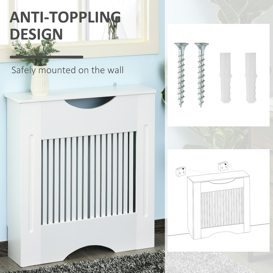 image 1 of HOMCOM Modern Radiator Cover Heater Cabinet Slatted Worktop Painted