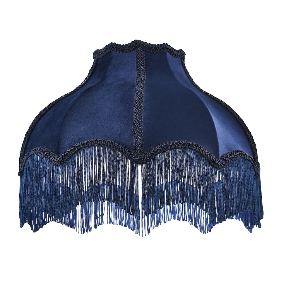 image 1 of Classic Victorian Lamp Shade in Midnight Blue Velvet with Navy Trims | Blue | 14"