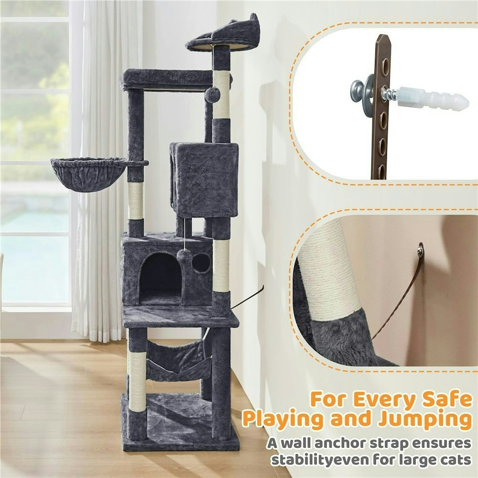 image 1 of Yaheetech 185 cm Tall Large Plush Cat Tower Dark Grey