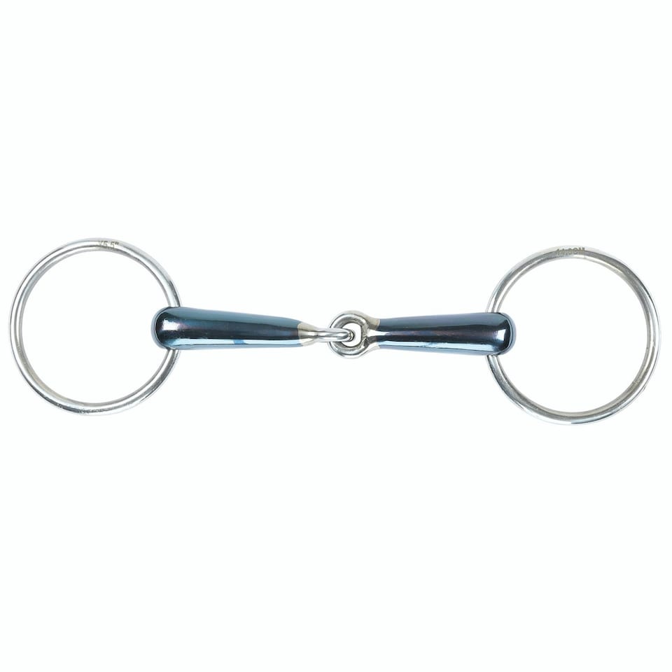 Shires Sweet Iron Hollow Mouth Horse Loose Ring Snaffle Bit - Blue - 5.5in