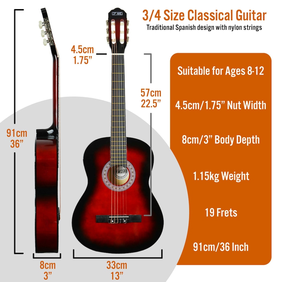 image 1 of 3rd Avenue 3/4 Size Classical Guitar Pack Red