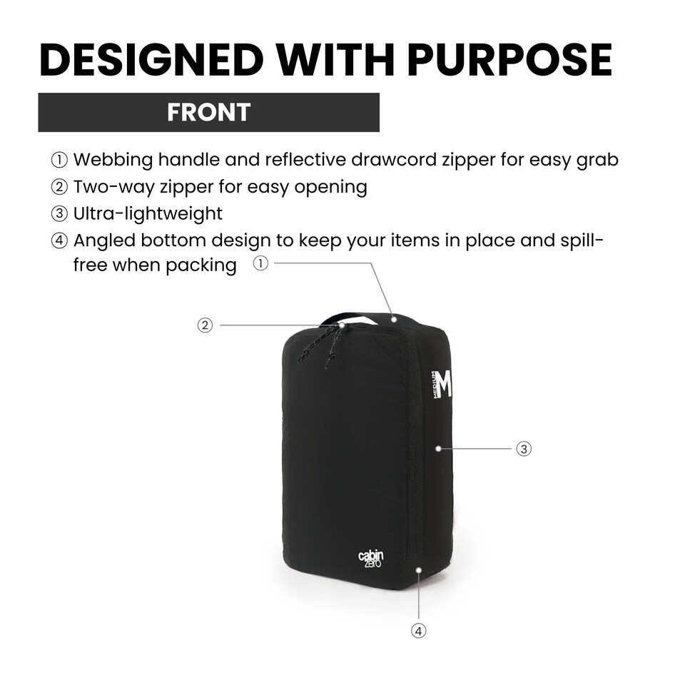 image 1 of CabinZero Ultralight Packing Cube (Medium), Lightweight Travel Organizer | Black | ABSOLUTE BLACK