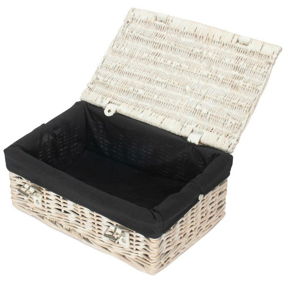 image 1 of 35cm White Wash Wicker Picnic Basket with Lining Blue | Blue | One Size