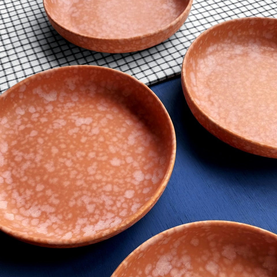 image 1 of Curateology LoHo Set of 4 Stoneware Pasta Bowls 21.5cm - Reactive Glaze Terracotta