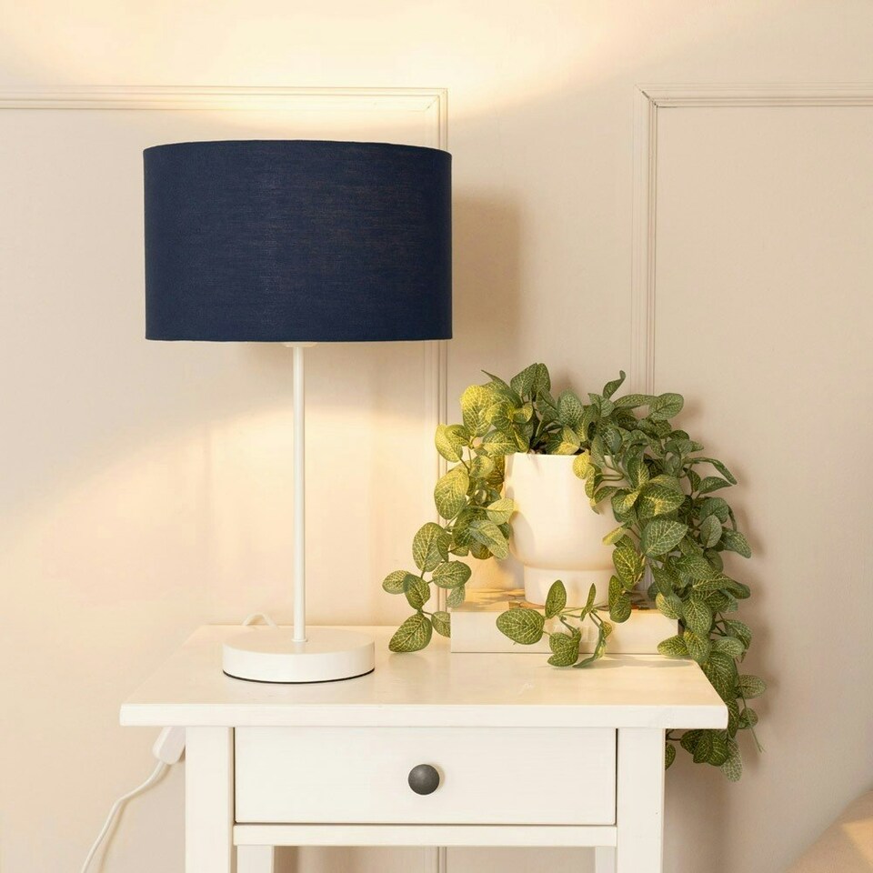 image 1 of ValueLights Charlie White Stem Table Lamp Navy Shade | Blue