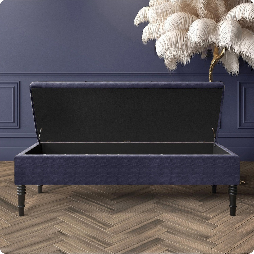 image 1 of 137cm Safar Plain Ottoman Storage Bench -Naples Shoes Bench with Black Turned Wooden Legs - Charcoal Upholstery Footstool Storage
