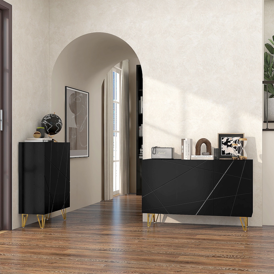 image 1 of HOMCOM Storage Cabinet, Sideboard with Adjustable Shelves, Black | Black