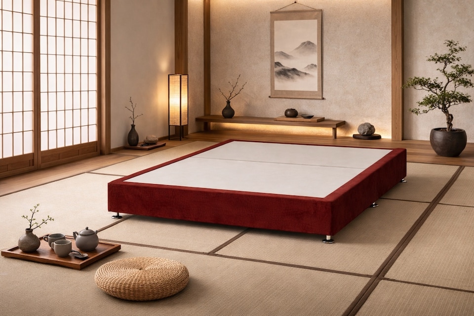 image 1 of Japanese Style Low Divan Base 5FT Kingsize Maroon Plush Velvet