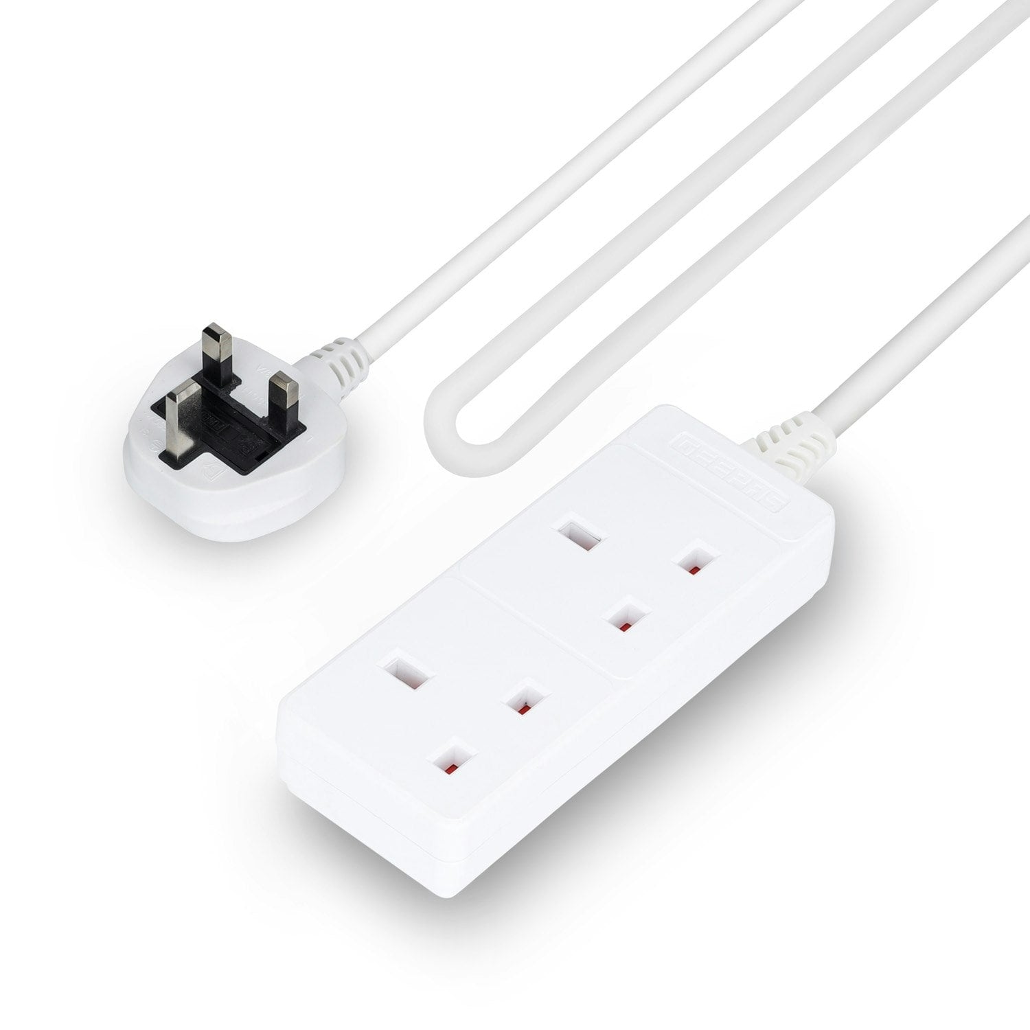 GEEPAS 13A 2 Gang Extension Lead 1m cable, White