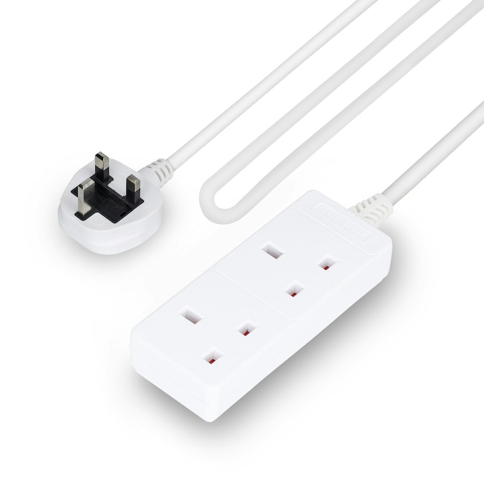 image 1 of GEEPAS 13A 2 Gang Extension Lead 1m cable,  White