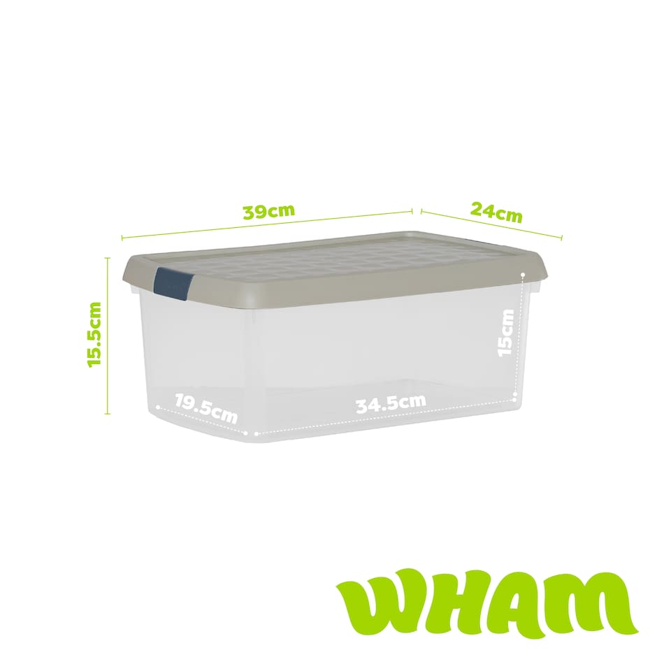 image 1 of Wham Clip 5x 10.5L Rectangular Plastic Storage Boxes with Clip Lock Lids. Ideal for Home, Office, Toys & More - Clear/Stone | Cream | Stone | 5