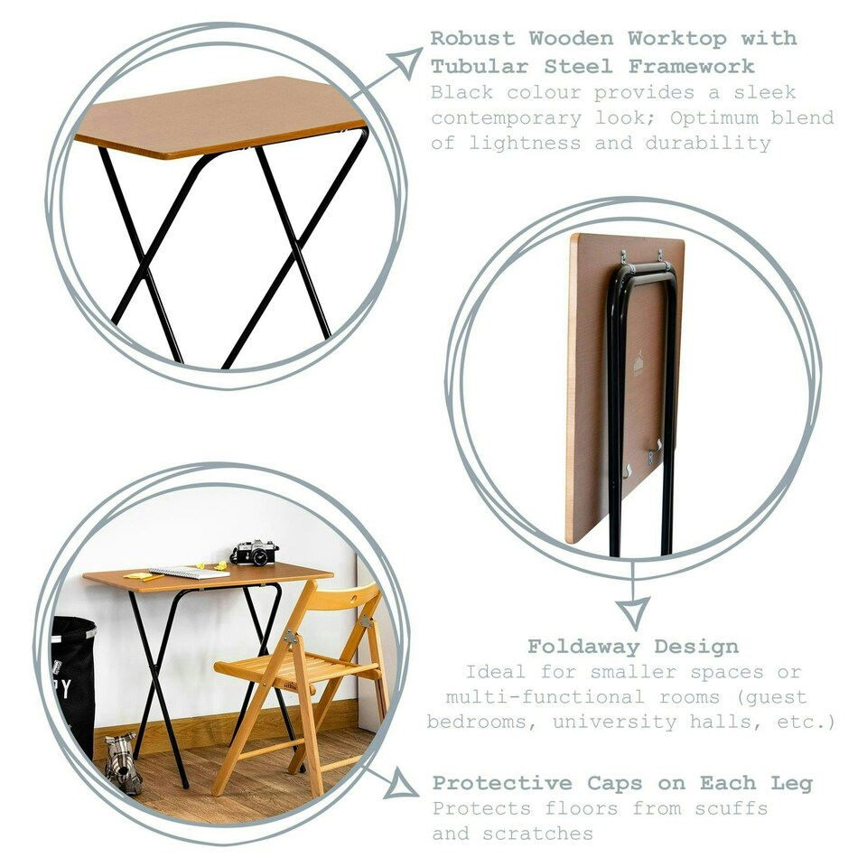 image 1 of Harbour Housewares Wooden Folding Desk & Chair Set - Natural/White