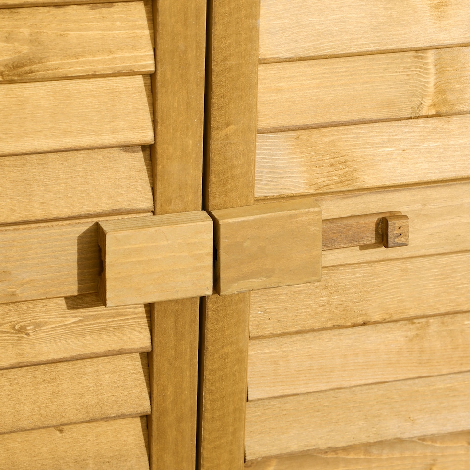 image 1 of Outsunny Small Shed, Wooden Garden Storage Shed, 3 Shelves Outdoor Tool Shed Cabinet with Asphalt Roof and Shutter Doors, 87cm x 47cm x 160cm, Natural Wood Finish