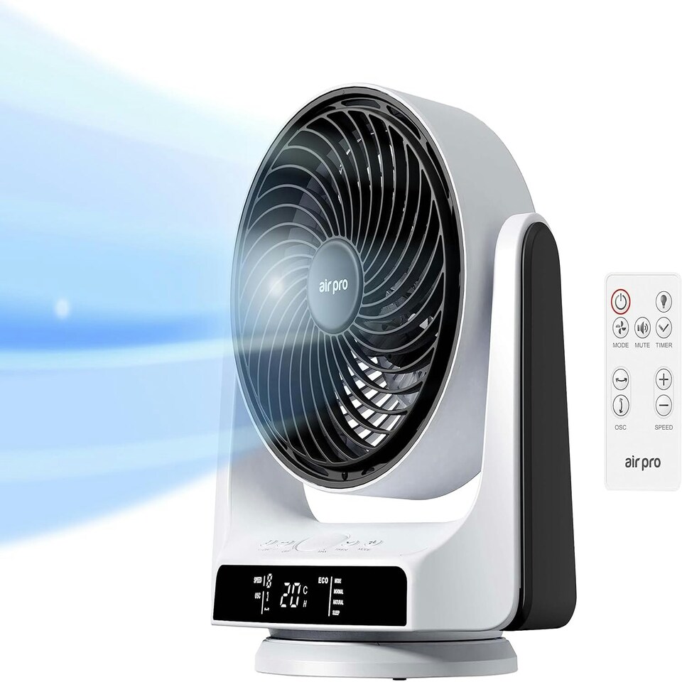 Air Pro Desk Fan - Quiet Cooling Table Fan & Air Circulator - 8 Speeds 4 Different Mode Settings 90° Variable Tilt