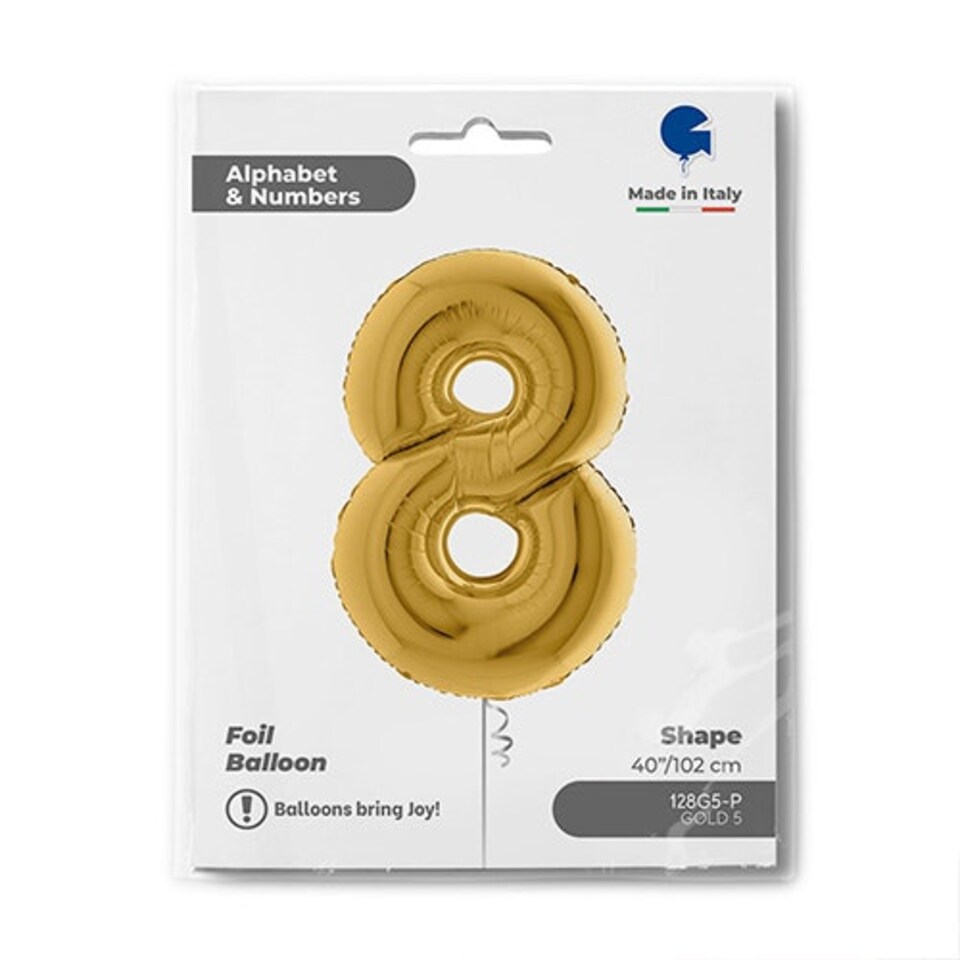 image 1 of Metallic Gold Number 8 Giant Foil Helium Balloon 102cm / 40 in