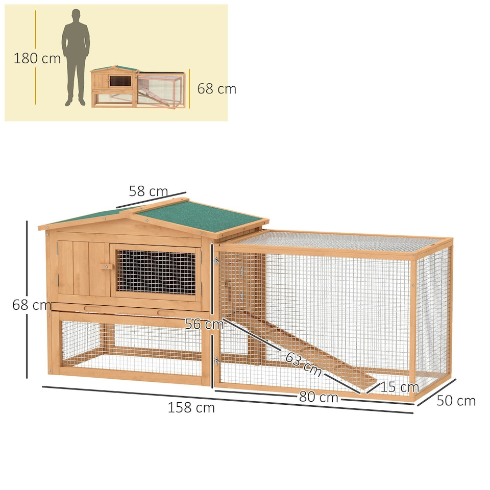 image 1 of PawHut Rabbit Hutch, Guinea Pig Hutch 2 Tier with Run for Outdoor Garden