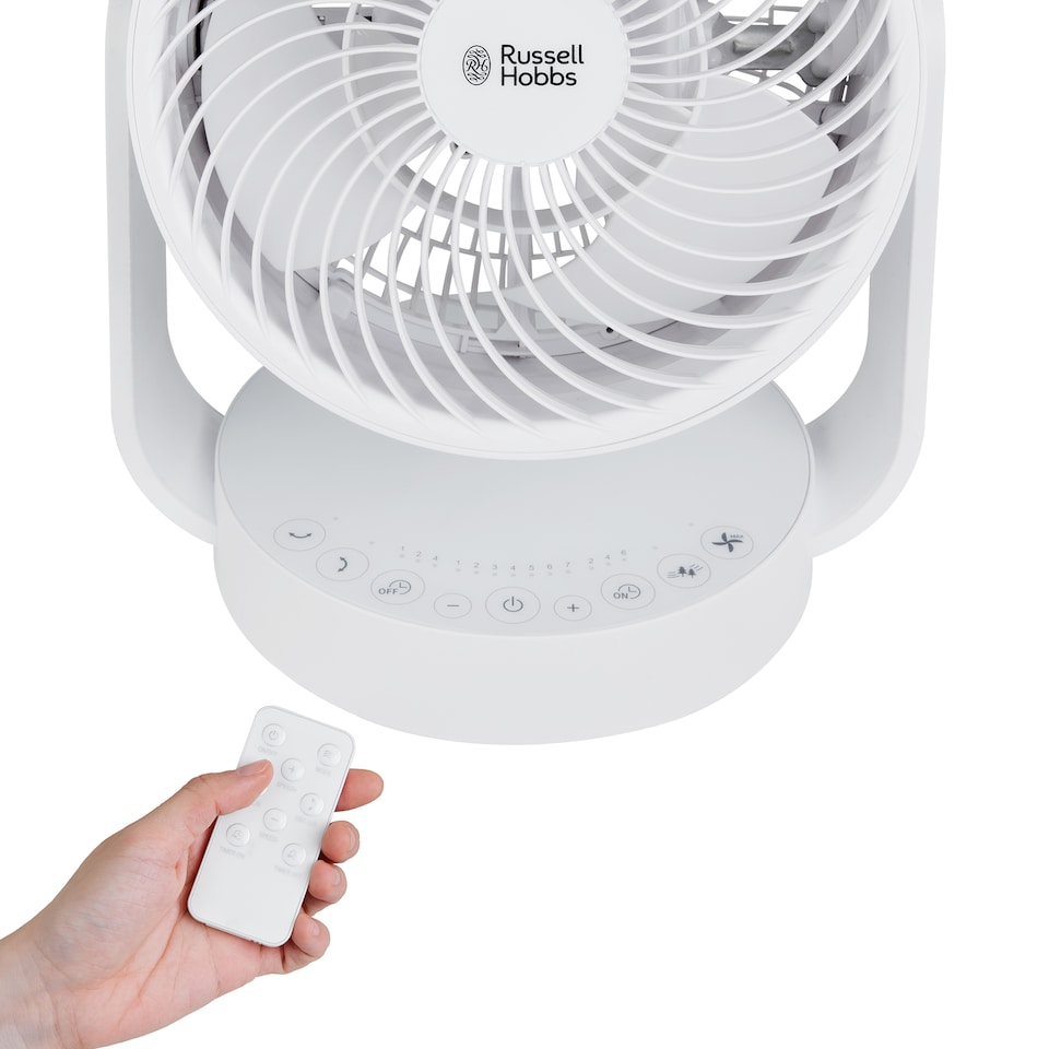image 1 of Russell Hobbs 9” Desktop Circulator Fan with 7 Speed Settings White RHDCF1001