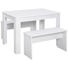 HOMCOM Kitchen Dining Table and 2 Benches Set, Table and Chairs Set for Limited Space, White