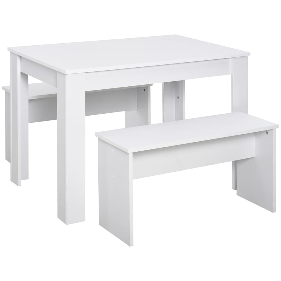 image 1 of HOMCOM Kitchen Dining Table and 2 Benches Set, Table and Chairs Set for Limited Space, White