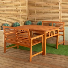 Outdoor 4 Person Rectangular Wooden Garden Table, 2 Benches Furniture Set