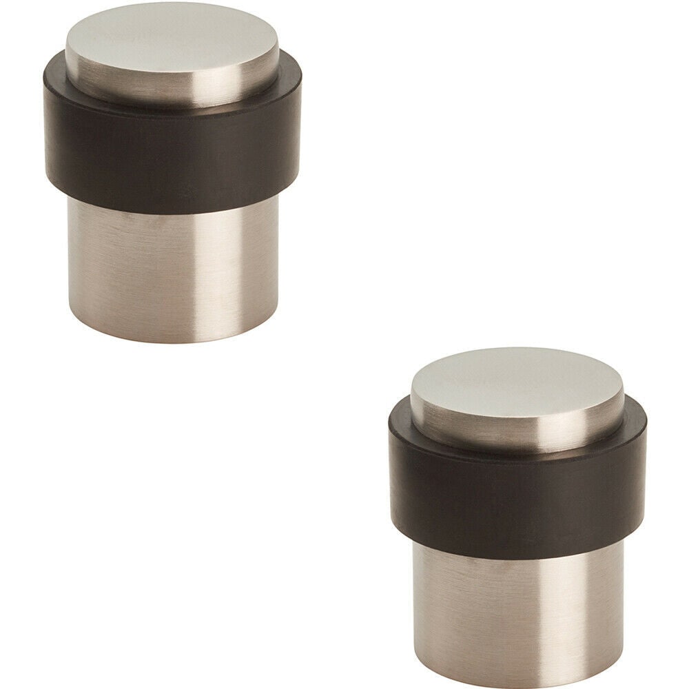 Loops 2x Floor Mounted Pedastal Doorstop with Rubber Buffer 40 x 30mm Satin Steel in Metallics