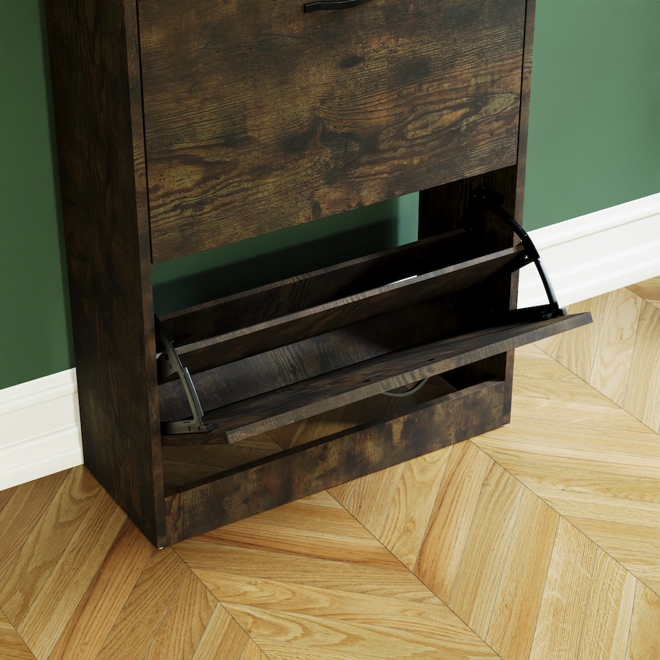 image 1 of Vida Designs 3 Drawer Shoe Cabinet Shoe Rack Storage Cupboard, Dark Wood