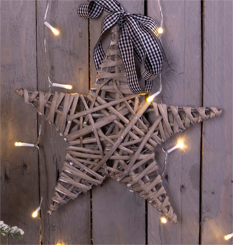 image 1 of St Helens Christmas Light Grey Wicker Star Woven Willow