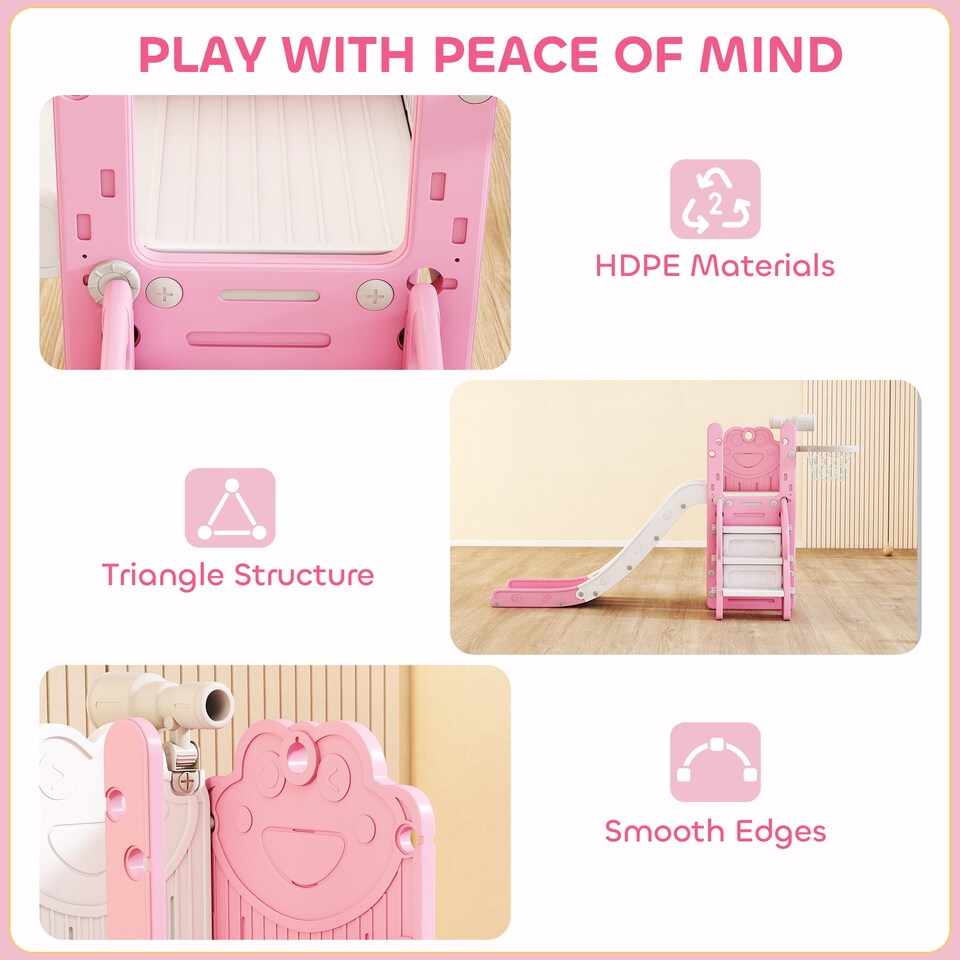 image 1 of AIYAPLAY 5 in 1 Toddler Slide Set with Basketball Hoop for Age 1-3, Pink