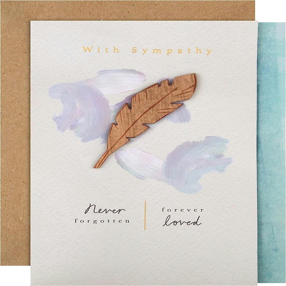 image 1 of Contemporary Design with Wooden Feather Attachment Sympathy Card